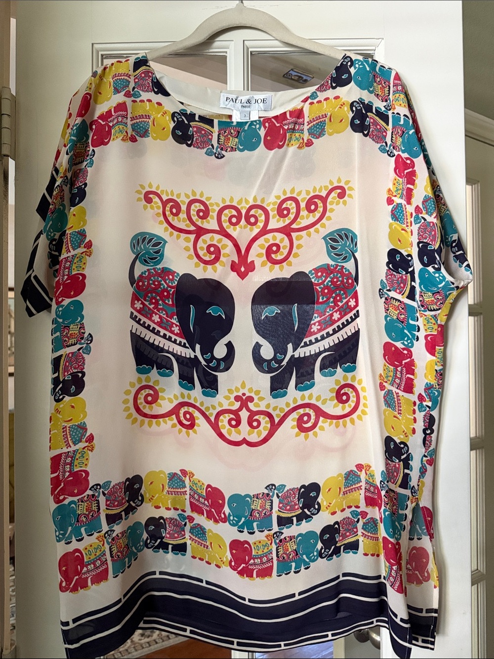 Paul & Joe Ivory Tunic with Multicolor Elephant Motif